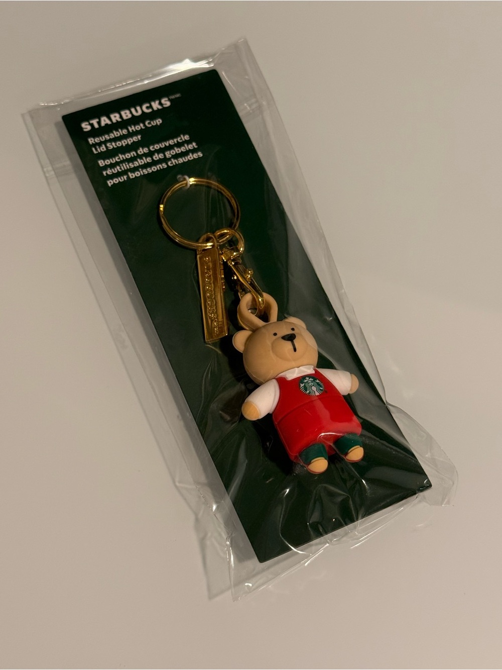 NWT Starbucks Bearista Bear Reusable Hot Cup Lid Stopper Keychain